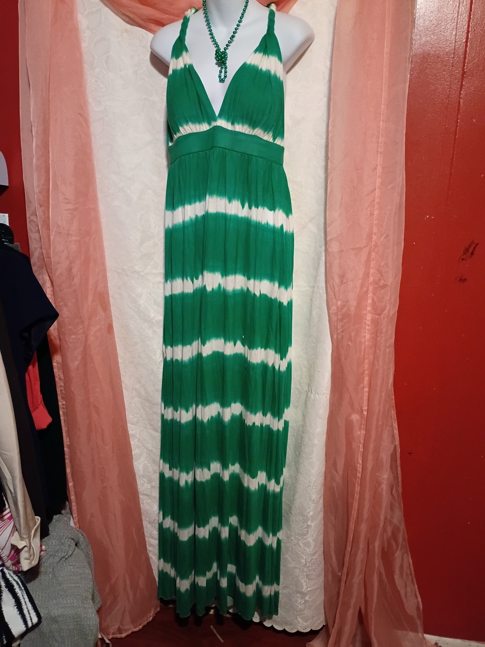 🛍️ BUNDLE ONLY🛍️Allen B. By Allen Schwartz Green and White Tie-Dye Maxi Dress